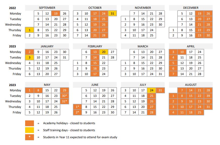 Term Dates - Trinity Academy Bradford - Holiday Dates